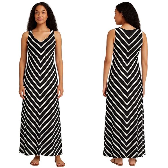 Chico's Black & White Chevron Stripe Maxi Dress, Size 1 (Medium) - Picture 1 of 6